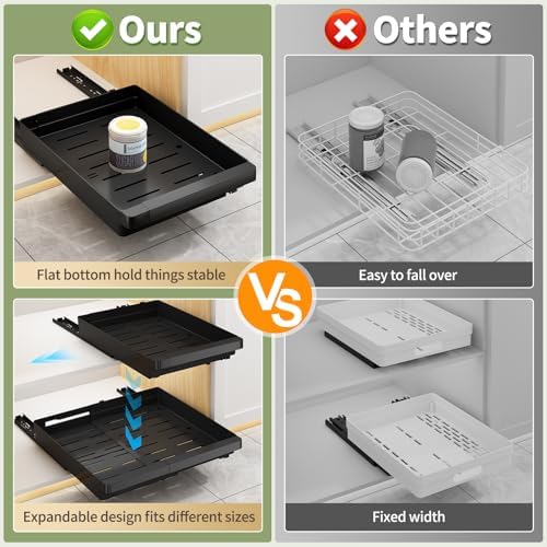 DOMNIU Pull Out Cabinet Organizers Expandable,Black,20.8"Depth,2 Pack