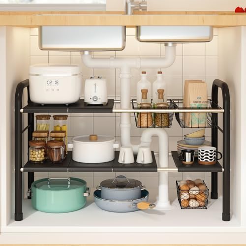 Expandable Under Sink Organizer, 2 Tier Under Sink Shelf