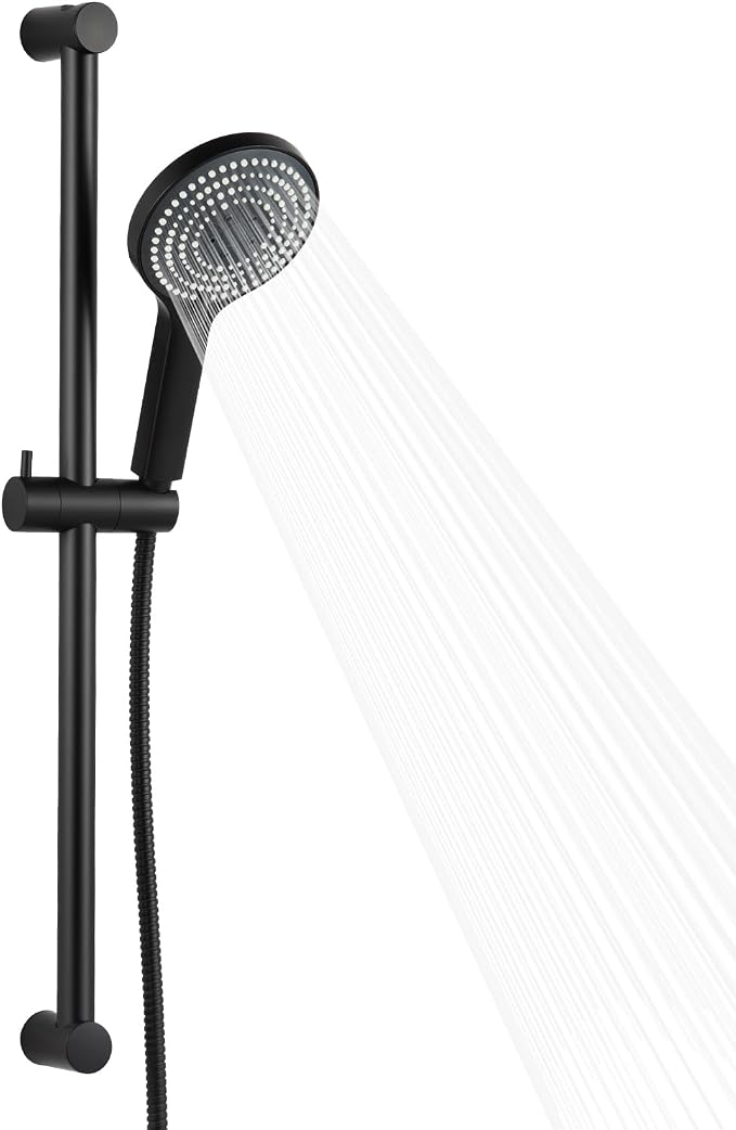 OFFO 6-Spray High Pressure Handheld Shower Head Combo with Adjustable 27 in Slide Bar and 60 in Stainless Steel Hose, Matte Black