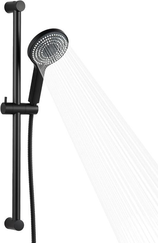 OFFO 6-Spray High Pressure Handheld Shower Head Combo with Adjustable 27 in Slide Bar and 60 in Stainless Steel Hose, Matte Black