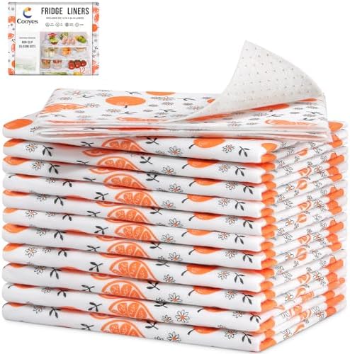 Cooyes Shelf Liners, 2-in-1 Non-Slip Fridge Mats, Absorb Excess Moisture, No-BPA Multiple Sizes for Glass Shelves, Kitchen Cabinets, Drawers (17.7 W x 24 L Inches, Dasiy-12 Pack)