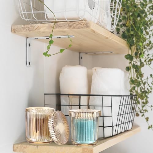 2 Pack Glass Qtip Holder with Lid, Apothecary Jars with Lids, Glass Bathroom Jars for Cotton Ball, Swab, Pads, Floss Picks, Bathroom Accessories Organization and Vanity Organizer (Amber)