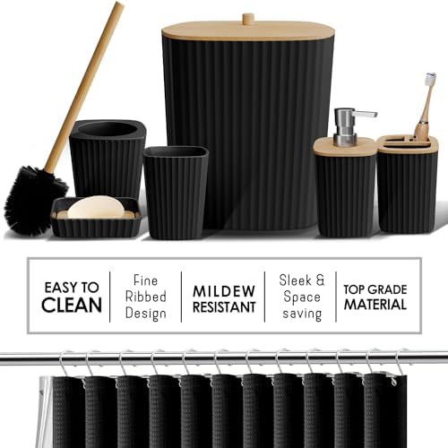 Clara Clark Black Bathroom Set, Shower Curtain Set and Shower Caddy Hanging