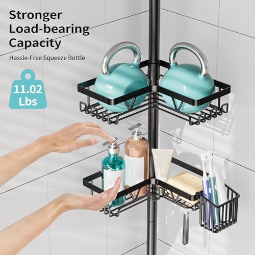 KEGII Corner Shower Caddy Tension Pole with Toothbrush Holder