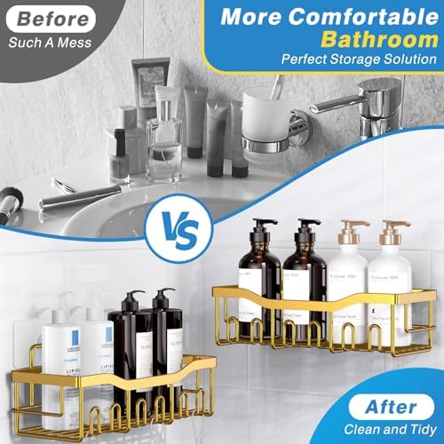 EUDELE Shower Caddy 2 Pack, Adhesive Organizer for Bathroom Storage, Home Decor & Kitchen, No Drilling, Rustproof Stainless Steel Shelf, Bathroom Decor Sets