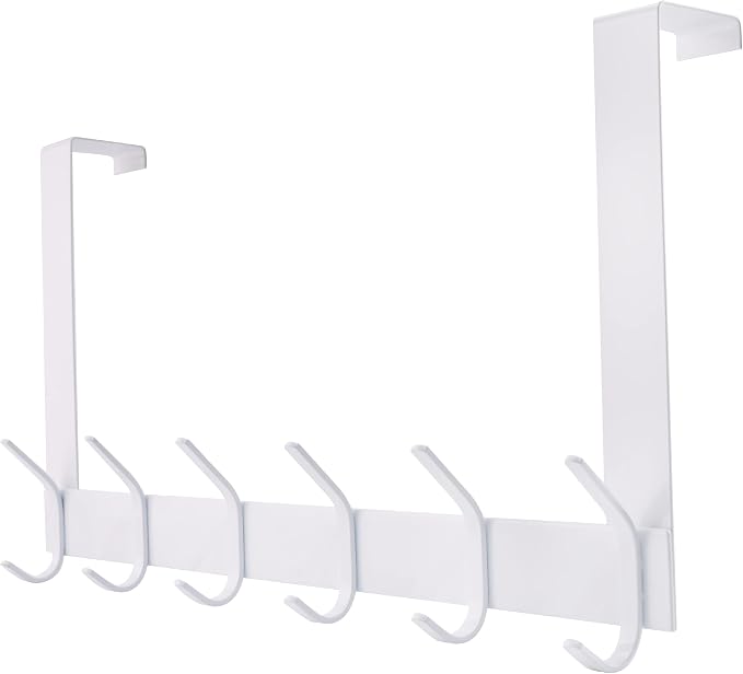 YUMORE Over the Door Hooks, Heavy Duty Door Hanger, White | Stainless Steel, Rust Resistant Finish, Long Arm Design for Easy Reach, Space-Saving Design, Fits Bathroom & Bedroom Doors