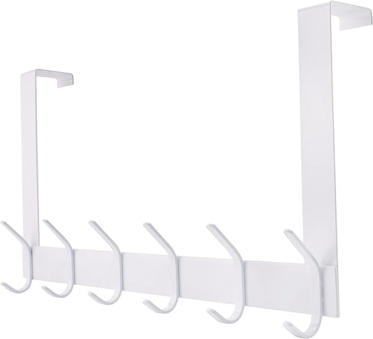 YUMORE Over the Door Hooks, Heavy Duty Door Hanger, White | Stainless Steel, Rust Resistant Finish, Long Arm Design for Easy Reach, Space-Saving Design, Fits Bathroom & Bedroom Doors