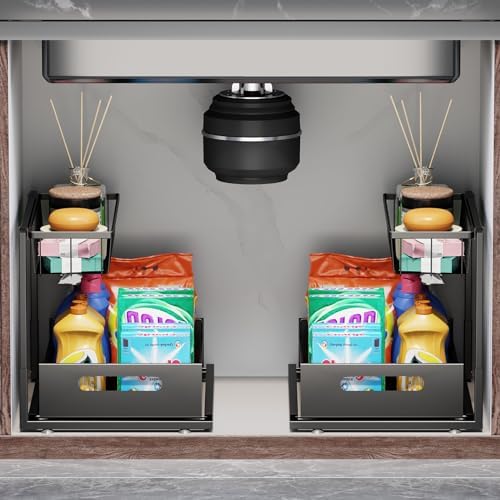 Ceetug Slide Out Under Sink Organizers and Storage, Black, 2 Pack