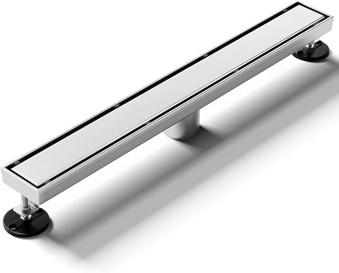 Linear Shower Drain 24 Inch, Shower Drain with 2-in-1 Tile Insert Panel, Brushed AISI 304 Stainless Steel Linear Drain for Fast Drainage, Floor Drain for Bathroom, Kitchen, Garage & More
