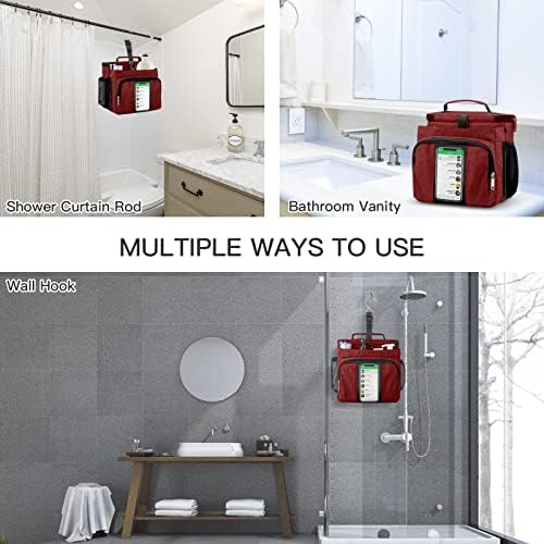 Bukere Portable Shower Caddy College Dorm Room Essential, Shower Caddy Tote Bag for Student, Girl, Women, Separate Compartment, Large Capacity, Quick Dry Mesh Base for Travel, Gym, Camp, Red