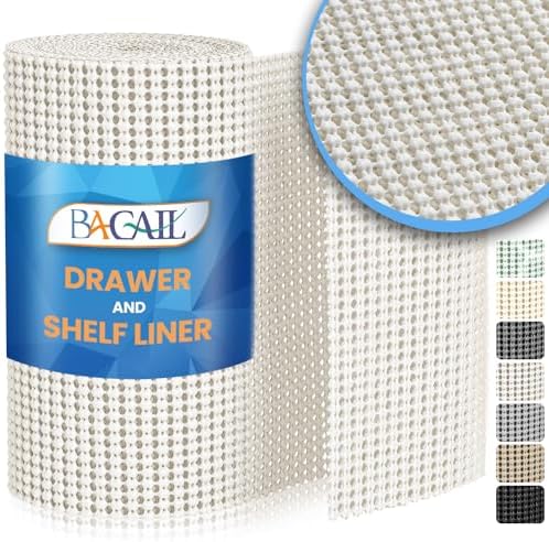 BAGAIL Non-Adhesive Shelf Liner, Thick Strong Grip Drawer Liners for Kitchen Cabinets, Heavy-Duty Easy Cut Cabinet Liners for Shelves, Pantry, Bathroom Cupboards - 12" x 20FT, White