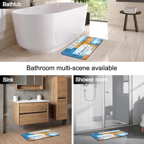 Lnond 4Pcs Shower Curtain Set with Toilet Lid Cover and Non-Slip Rugs for Bathroom,Orange Blue Abstract Motivational Bathroom Sets with Shower Curtain and Rugs