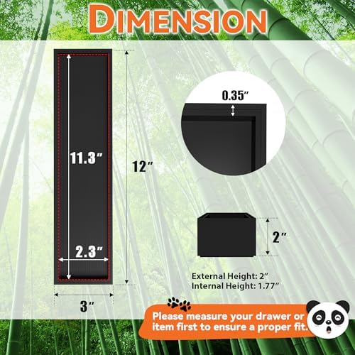 Lixple Bamboo Kitchen Drawer Organizer, 2 Pack, 12" x 3" x 2", Black