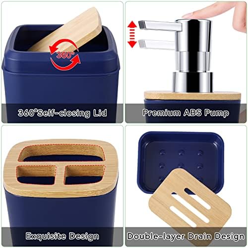 24PCS Bathroom Sets with Shower Curtain and Rugs, Navy Blue Bathroom Accessories Set Navy Blue Shower Curtain Set Bathroom Accessories with Bathroom Trash Can