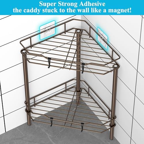 HuggieGems Metal Floor Standing Corner Shower Caddy, Bronze, 2 Tier