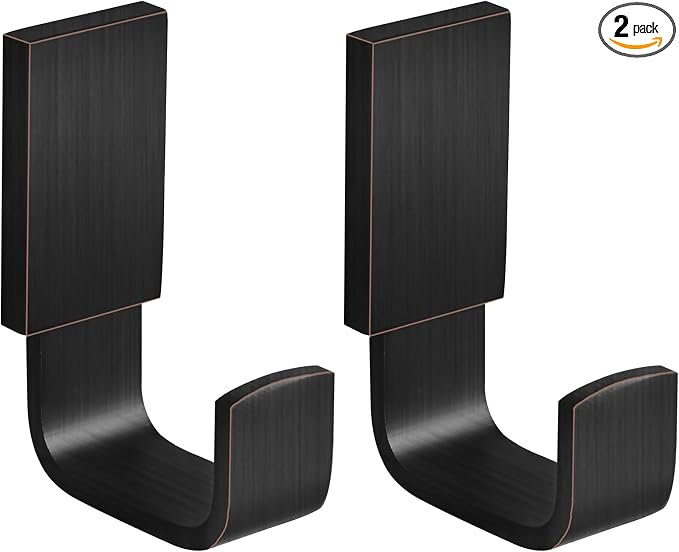 BESy Brass Clothes Hook Single Towel Hook for Bathroom Kitchen Garage Square Style Robe Hooks Coat and Hat Hook, Wall Mounted with Screws, Two Packs, Oil Rubbed Bronze
