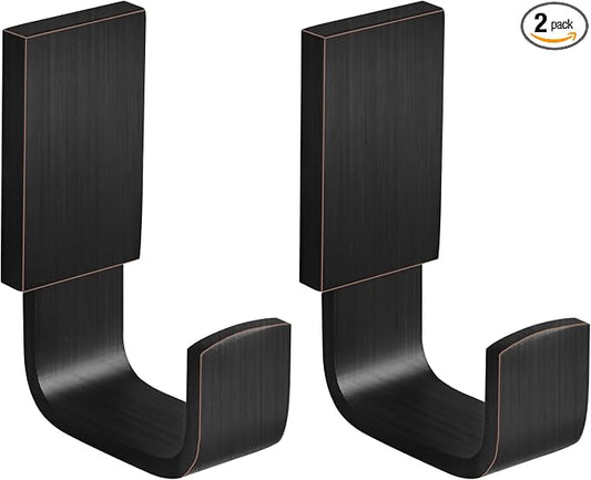 BESy Brass Clothes Hook Single Towel Hook for Bathroom Kitchen Garage Square Style Robe Hooks Coat and Hat Hook, Wall Mounted with Screws, Two Packs, Oil Rubbed Bronze