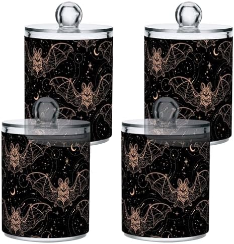 Bat 4 Pack Plastic Qtips Holder Bathroom Organizer Canisters for Cotton Balls/Swabs/Pads/Floss,Plastic Apothecary Jars for Vanity