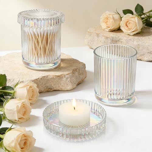 2‑Pack Clear Opalescent Glass Qtip Holder, Vanity & Bathroom Storage