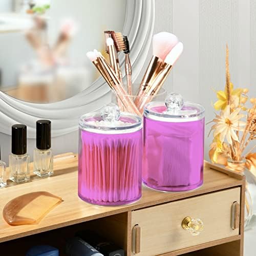 SHJI Violet Purple Qtip Holder Organizer Dispenser Cotton Swabs Cans Plastic Jars with Lid Set 2 Pack Bathroom Storage Canister for Cotton Ball Floss Cotton Pads