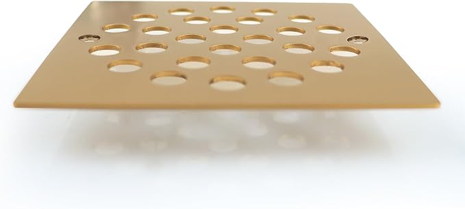 4 Inch Screw-in Square Floor Drain Cover Replacement Shower Grates with Screws,304 Stainless Steel (Brushed Golden)