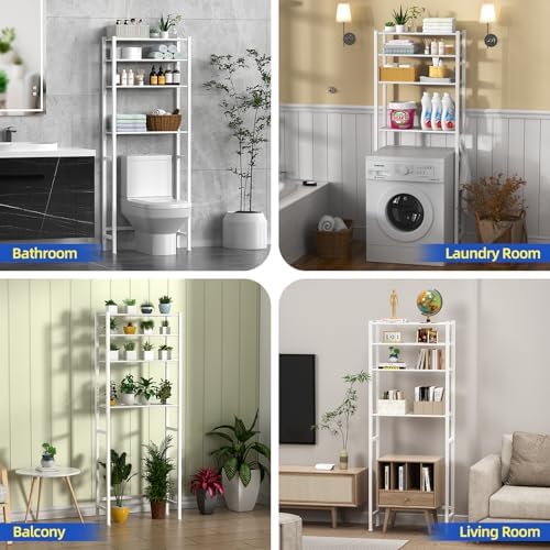 samstar 4 Tier Over The Toilet Storage Rack, Bathroom Organizer Shelves Cabinet Above Toilet, with Adjustable Height Freestanding Shelf Space Saver, White