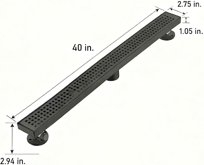 AVSIILE Linear Shower Floor Drain, Matte Black 40 Inch 304 Stainless Steel Bathroom Drains Kit, Long Rectangular Shower Trench Drain with Square Pattern Drain Cover & Hair Catcher