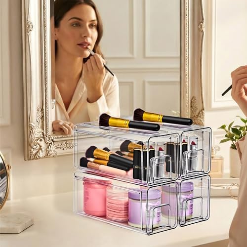Sorbus Clear Stackable Storage Drawers with Handles (Small, 4 Pack)