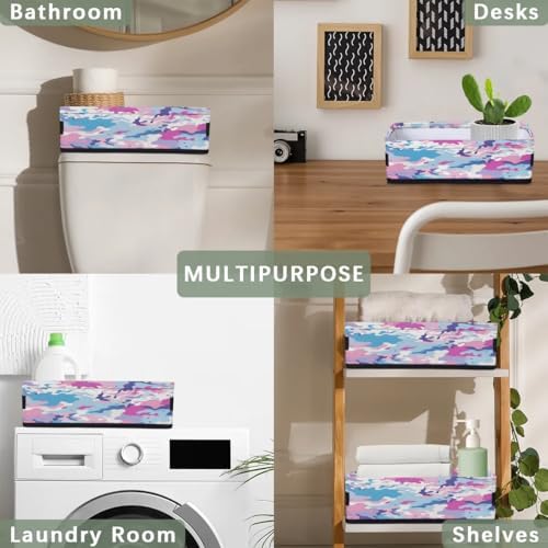 Storage Basket Set of 2 Colorful Camo Small Baskets for Organizing Fabric Storage Baskets with Handles for Shelves Bathroom Toilet Tank Top