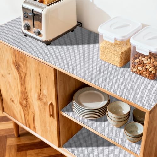 FIFTY FEET 18"x96" Non-Adhesive Shelf Liner for Kitchen Cabinets and Drawers, Washable Non-Slip PVC Cabinet Liner (Black Circle)(1 Roll)