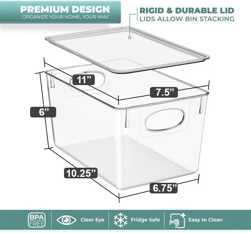 Sorbus 4-Pack Large Clear Plastic Storage Bins with Lids - Kitchen, Pantry, Fridge, and Cabinet Organizer