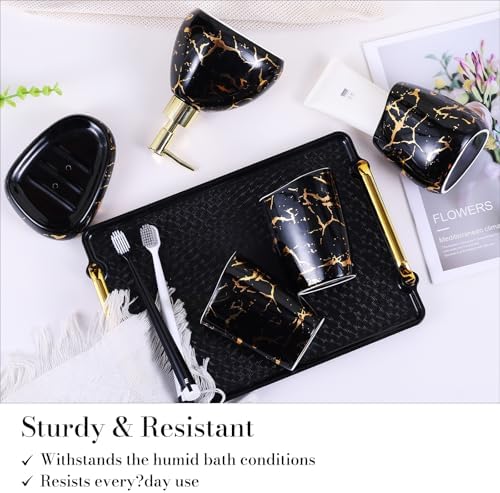 Black Bathroom Accessories Set,Gold Marble Look Bathroom Decor,Modern 6 Piece Bathroom Accessory Set,Complete with Soap Dispenser,Toothbrush Holder,Tumbler,Tray Countertop