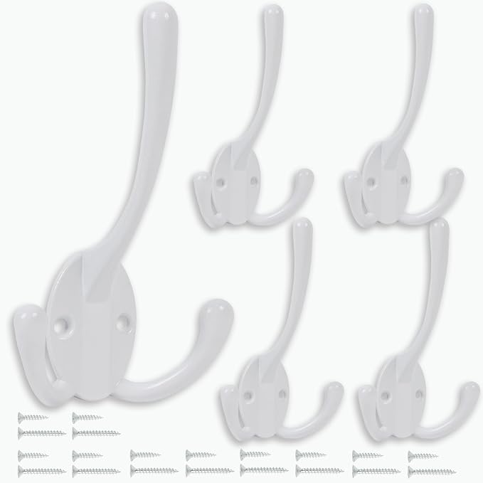Wall Mounted Coat Hooks 5 Pack Heavy Duty Black Hardware Robe Hooks Decorative for Single Hanging Coats Towel Cubicle Classroom Kitchen Bath Backpack Hat Hook