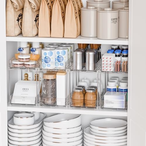 Yieach 2 Pack 2 Tier Vertical Spice Rack Pull Out,10.4'' Deep Narrow Slide Out Spice Rack Organizer for Inside Cabinets,Kitchen,Pantry,Cupboard Seasoning,Can,Jar Organizer and Medicine Cabinet Storage
