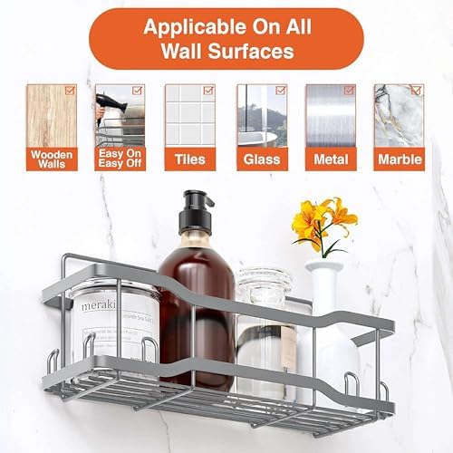 Shower Caddy Bathroom Shelves, The Athena Silken 4 Set, 40LB Capacity, Adhesive Tape No Drill - Rustproof -Gorgeous Powder Coated 304 Stainless Steel Shower Organizer for kitchen & Home Decor - Silver