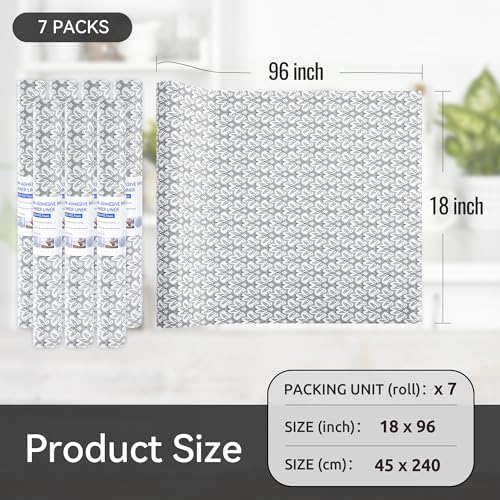 FIFTY FEET 18"x96" Non-Adhesive Shelf Liner for Kitchen Cabinets and Drawers, Washable Non-Slip PVC Cabinet Liner (Black Floral)(7 Roll)