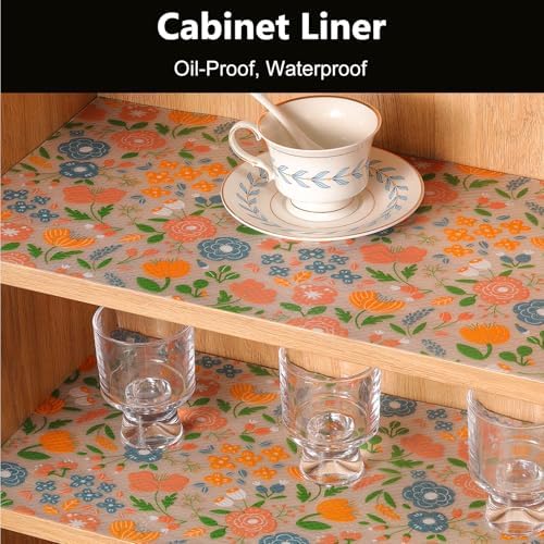 INNOLITES Shelf Liner for Kitchen Cabinet, Floral Drawer Liner Non-Adhesive
