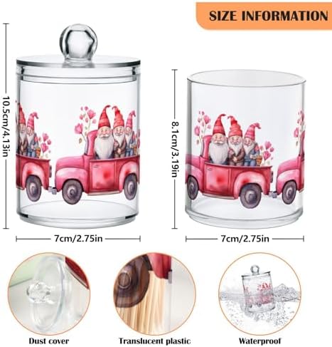 4 Pack Qtip Holder Dispenser with Lids, Valentines Gnomes Pickup Truck Plastic Storage Containers,Bathroom Canisters Organizer for Cotton Ball, Cotton Swab, Cotton Round Pads, Floss 21217890