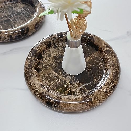 Natural Marble Round Vanity Tray Jewelry Makeup Dish Decorative Tray for Coffee Table,Bathroom,Bedroom (Coffee Net)