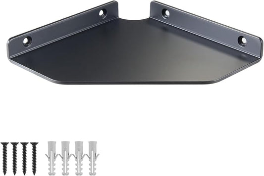 8 Inch Black Floating Corner Shelf Wall Mounted, Triangle Storage Shelf for Kitchen, Speakers, Wine, Decor & Small Electronics
