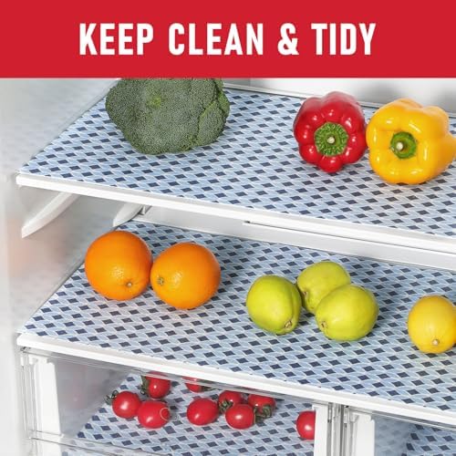 Cooyes 6 Pack 12" × 24" Cloth Shelf Liners for Kitchen Cabinet, Non-Slip Refrigerator Liners Machine Washable, Refrigerator Drawer Mats for Glass Shelves and Kitchen Cabinets, (Light Blue)