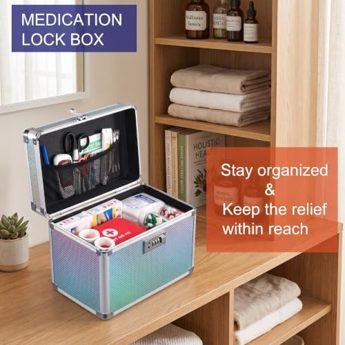 Medicine Lock Box with 3-Digit Combination Lock – Lockable Storage Box for Medication, Lock Box for Valuables,Locking Medicine Box for Home Travel Dorm, 12" x 7" x 8"