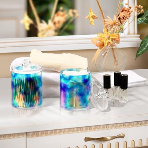 MNSRUU 2 Pack Qtip Holder Organizer Dispenser Blue Vintage Watercolor Bathroom Storage Canister Cotton Ball Holder Bathroom Containers for Cotton Swabs/Pads/Floss