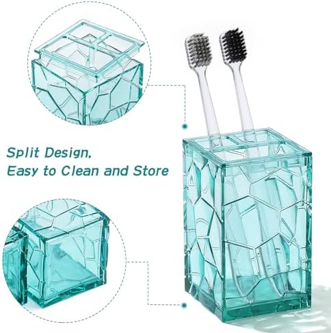 Clear Acrylic Bathroom Accessories Set - Rust-Free, Transparent Design - Includes Soap Dispenser, Toothbrush Holder, Cup, Soap Dish, and Toilet Brush 5-Piece (Teal Blue)