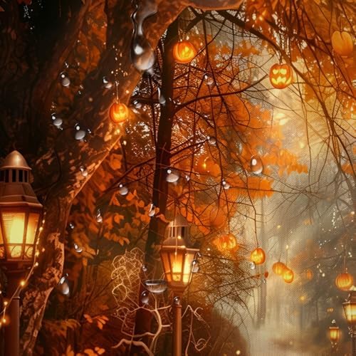 NBVKO Fall Thanksgiving Day Shower Curtain Sets，Autumn Maple Forest Bathroom Shower Curtain with Non-Slip Rug Toilet Lid Cover Bath Mat 12 Hooks， Pumpkin Bathroom Decor Set