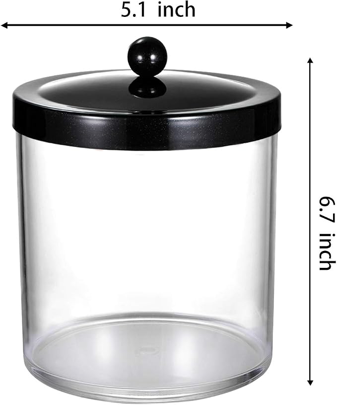 SheeChung 50oz Large Plastic Apothecary Jar with Black Stainless Steel Lid - Shatterproof Laundry Pods Container - Modern Industrial Bathroom & Kitchen Storage Organizer for Scent Beads, Bath Bombs