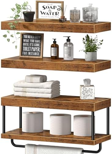QEEIG Bathroom Floating Shelves Over Toilet (Brown, Set of 3, 15.7")