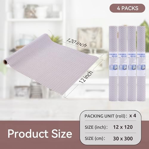 FIFTY FEET 12"x120" Non-Adhesive Shelf Liner for Kitchen Cabinets and Drawers, Washable Non-Slip PVC Cabinet Liner (Red Circle)(4 Roll)