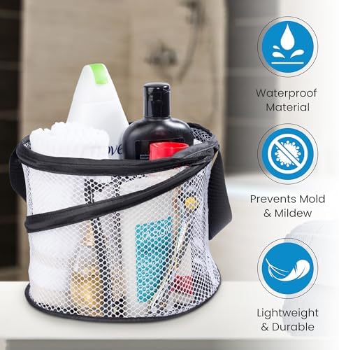 Handy Laundry Mesh Shower Caddy – Portable Hanging Organizer with Handle, Quick Dry, Large Compartments, Foldable Tote for Dorm Room, College, Gym, Travel, Bathroom Essentials, Black