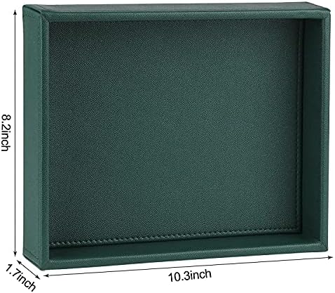 HofferRuffer Faux Leather Decorative Tray, Elegant Desktop Storage Organizer, Decorative Catchall Perfume Tray, Nightstand or Dresser Vanity Tray Organizer, 10.2 x 8.4 x 1.8 inches (Dark Green)